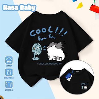Áo thun in hình NASA và mèo con thổi gió, tay ngắn mùa hè, áo nam nữ trẻ em, giao hàng trong 24 giờ.
