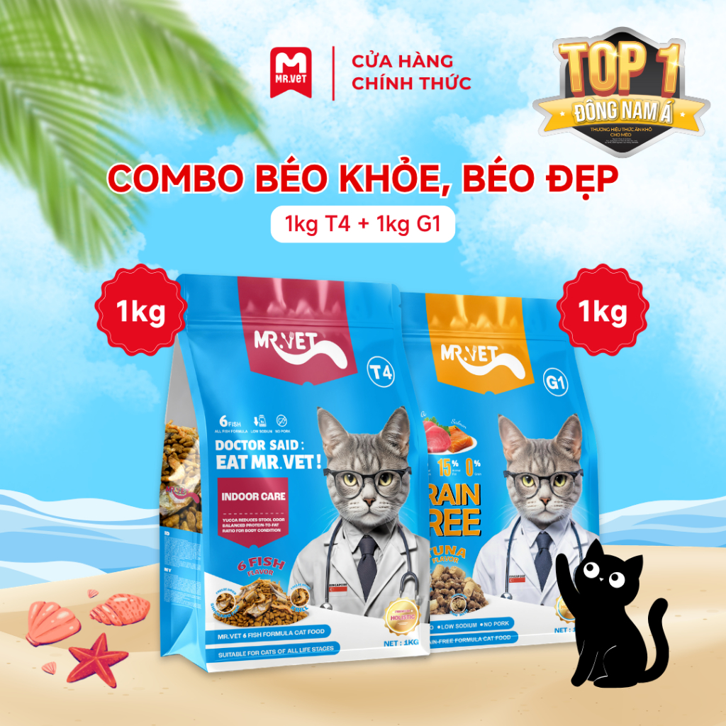Hạt cho mèo Mrvet COMBO BÉO KHỎE BÉO ĐẸP phát triển não bộ, cơ bắp tăng cường sức đề kháng cho mèo