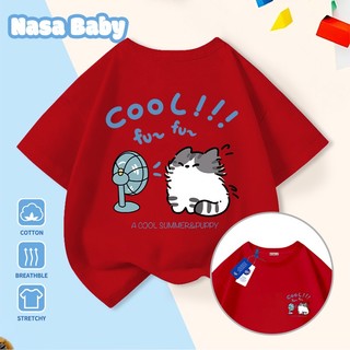 Áo thun in hình NASA và mèo con thổi gió, tay ngắn mùa hè, áo nam nữ trẻ em, giao hàng trong 24 giờ.