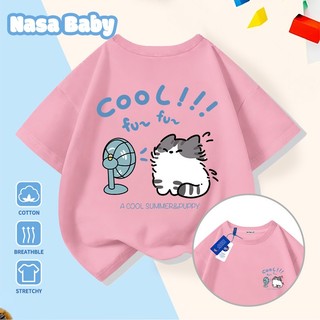 Áo thun in hình NASA và mèo con thổi gió, tay ngắn mùa hè, áo nam nữ trẻ em, giao hàng trong 24 giờ.