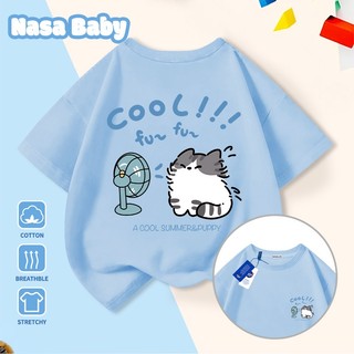 Áo thun in hình NASA và mèo con thổi gió, tay ngắn mùa hè, áo nam nữ trẻ em, giao hàng trong 24 giờ.