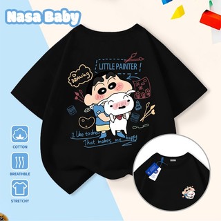 Áo thun in hình NASA và Shin - Cậu Bé Bút Chì, tay ngắn mùa hè, cotton thoáng mát phong cách dễ thương, nam nữ trẻ em.​