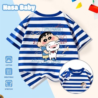 Áo thun in hình NASA và Shin - Cậu Bé Bút Chì, tay ngắn mùa hè, cotton thoáng mát phong cách dễ thương, nam nữ trẻ em.​