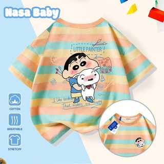Áo thun in hình NASA và Shin - Cậu Bé Bút Chì, tay ngắn mùa hè, cotton thoáng mát phong cách dễ thương, nam nữ trẻ em.​