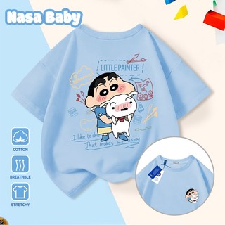 Áo thun in hình NASA và Shin - Cậu Bé Bút Chì, tay ngắn mùa hè, cotton thoáng mát phong cách dễ thương, nam nữ trẻ em.​