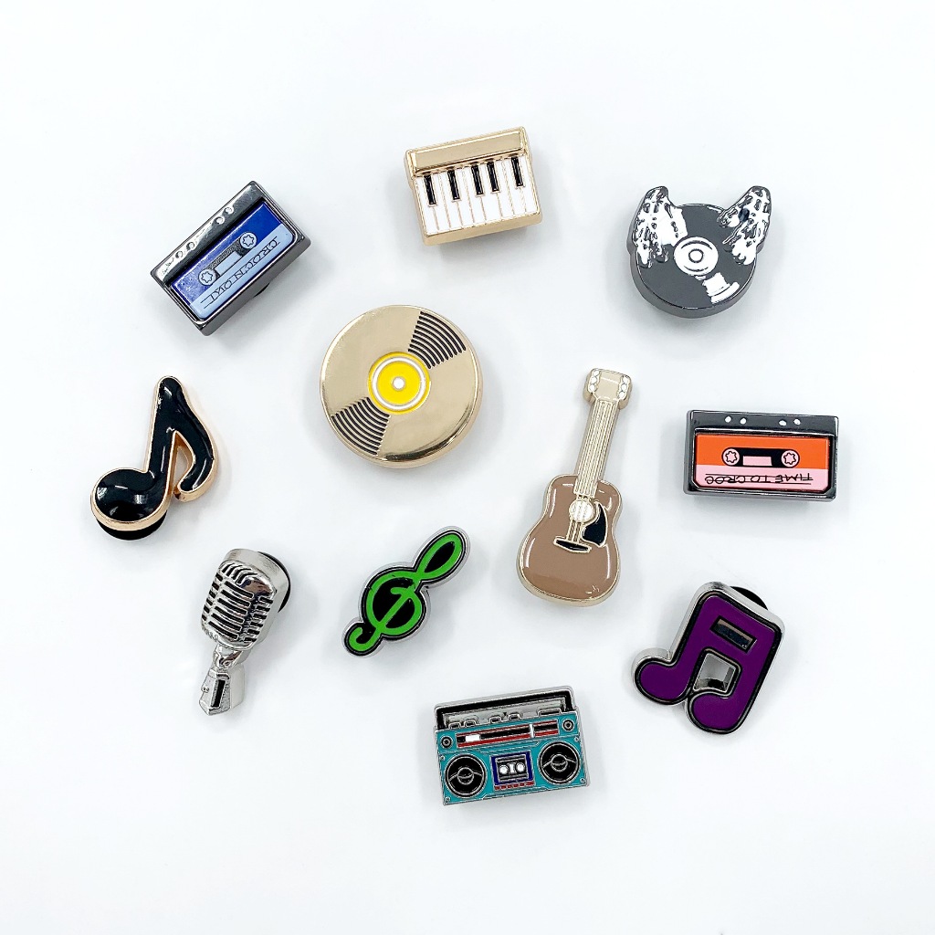 11 Chiếc DIY Tắc Sandal Giày Quyến Rũ Vàng Ngộ nghĩnh Bạc Âm Nhạc Đàn Guitar 3D Nút Lỗ Giày Trang Trí Phụ Kiện Bộ Quà Tặng