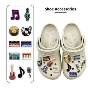 11 Chiếc DIY Tắc Sandal Giày Quyến Rũ Vàng Ngộ nghĩnh Bạc Âm Nhạc Đàn Guitar 3D Nút Lỗ Giày Trang Trí Phụ Kiện Bộ Quà Tặng