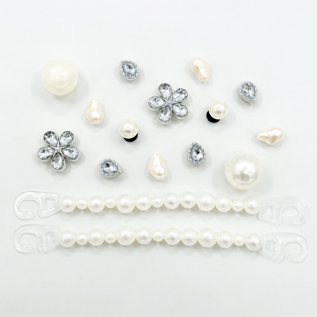 Phụ Nữ Tắc Sandal DIY Giày Quyến Rũ Bộ Thời Trang 3D Hoa Ngọc Trai Dây Xích Nút Lỗ Giày Trang Trí Phụ Kiện Quà Tặng