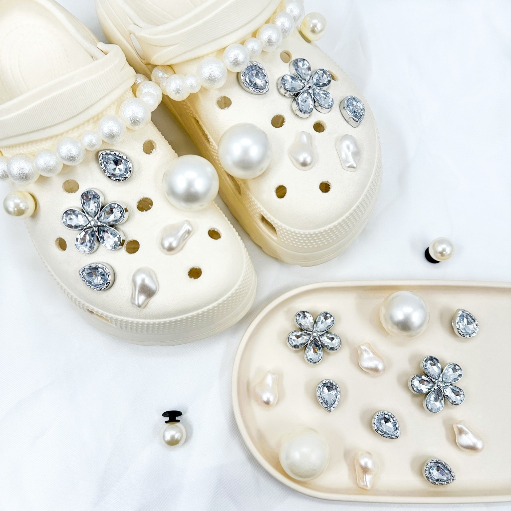 Phụ Nữ Tắc Sandal DIY Giày Quyến Rũ Bộ Thời Trang 3D Hoa Ngọc Trai Dây Xích Nút Lỗ Giày Trang Trí Phụ Kiện Quà Tặng