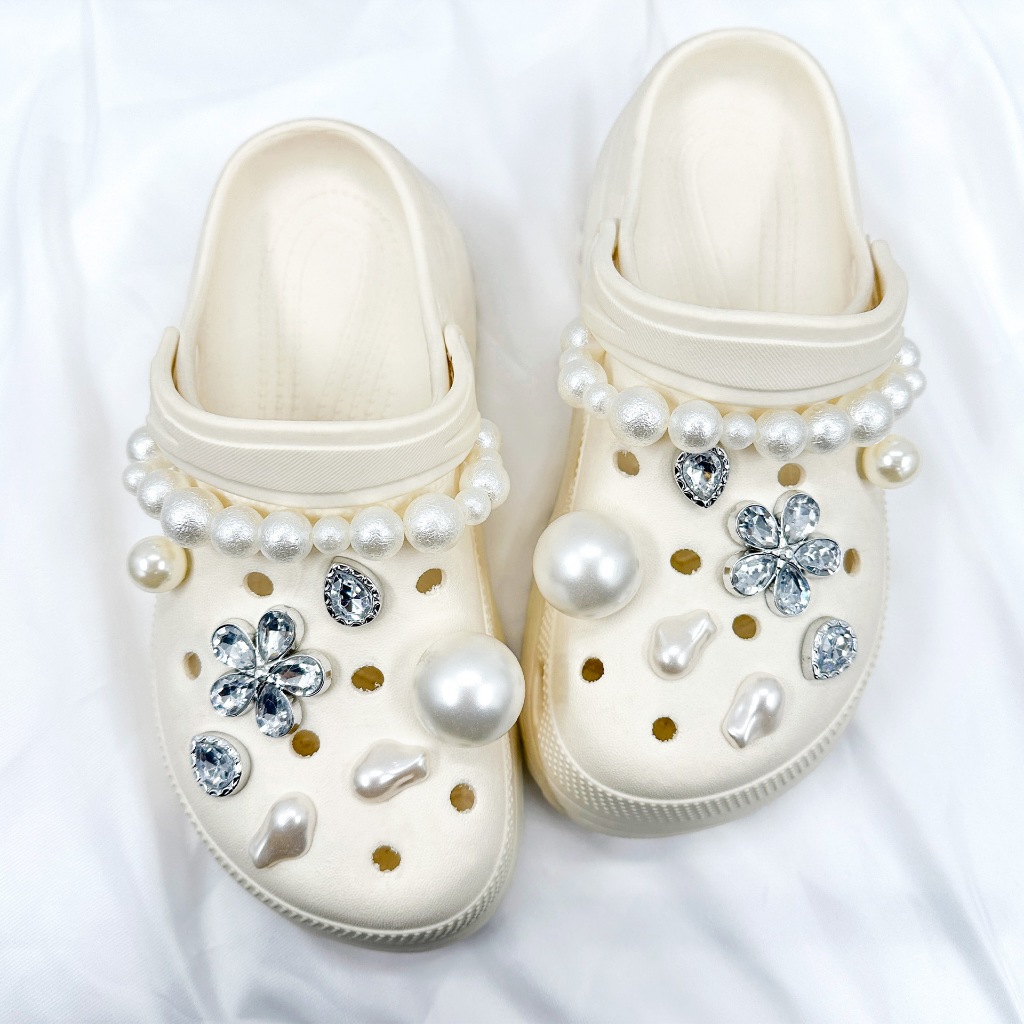 Phụ Nữ Tắc Sandal DIY Giày Quyến Rũ Bộ Thời Trang 3D Hoa Ngọc Trai Dây Xích Nút Lỗ Giày Trang Trí Phụ Kiện Quà Tặng