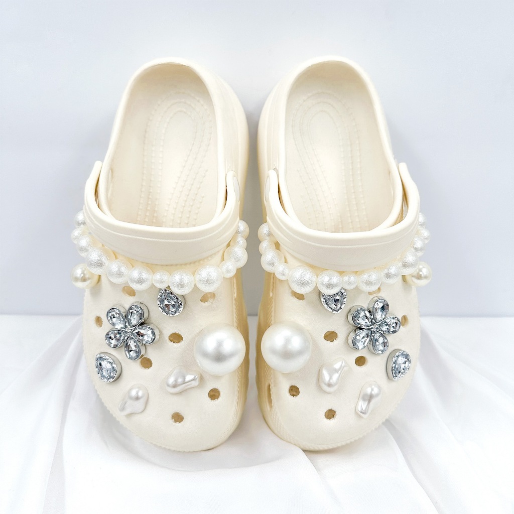 Phụ Nữ Tắc Sandal DIY Giày Quyến Rũ Bộ Thời Trang 3D Hoa Ngọc Trai Dây Xích Nút Lỗ Giày Trang Trí Phụ Kiện Quà Tặng