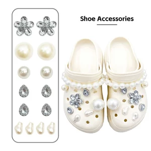 Phụ Nữ Tắc Sandal DIY Giày Quyến Rũ Bộ Thời Trang 3D Hoa Ngọc Trai Dây Xích Nút Lỗ Giày Trang Trí Phụ Kiện Quà Tặng