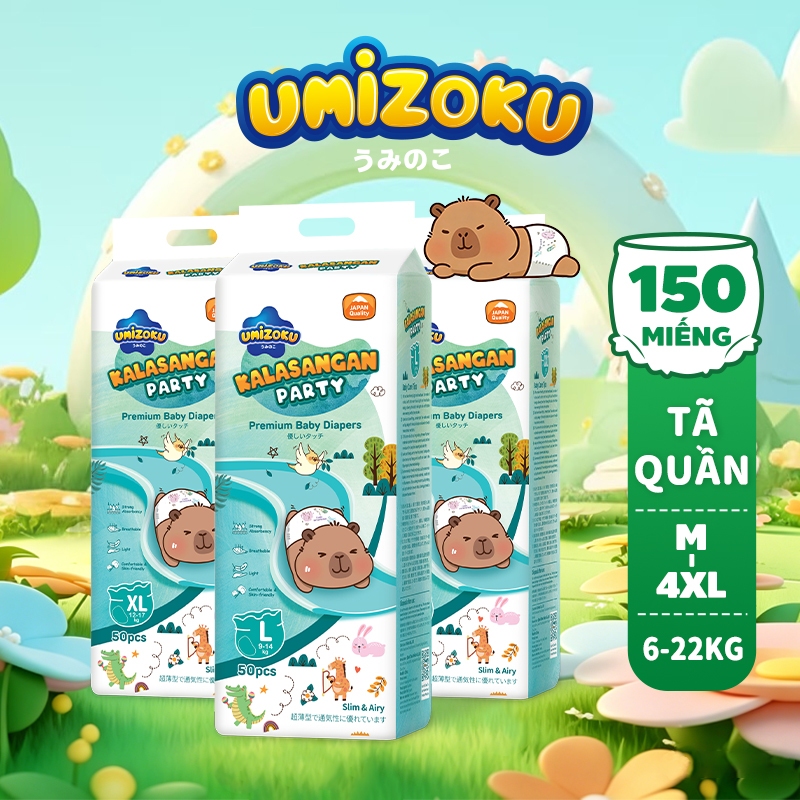 (Combo 3 bịch)Tã/bỉm quần UMIZOKU mềm mại, an toàn, siêu thấm hút size M/L/XL/XXL/XXXL/XXXXL cho bé từ 6kg - 22kg