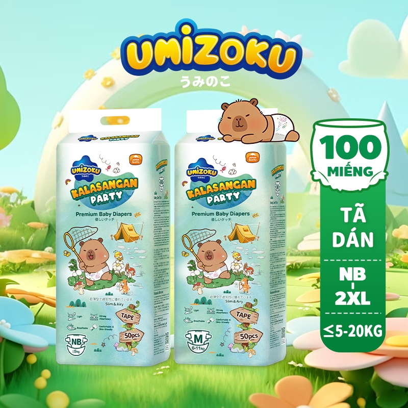 UMIZOKU 50/100miếng Tã Bỉm quần cao cấp nhẹ siêu khô thoáng cho trẻ sơ sinh NB-2XL