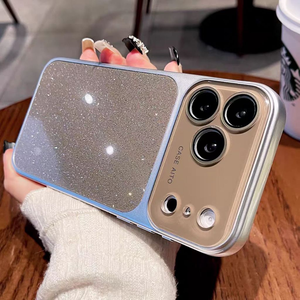 Ốp lưng cứng bảo vệ ống kính lấp lánh tương thích với iPhone 14 pro max 15 pro max 16 pro max 17 pro max