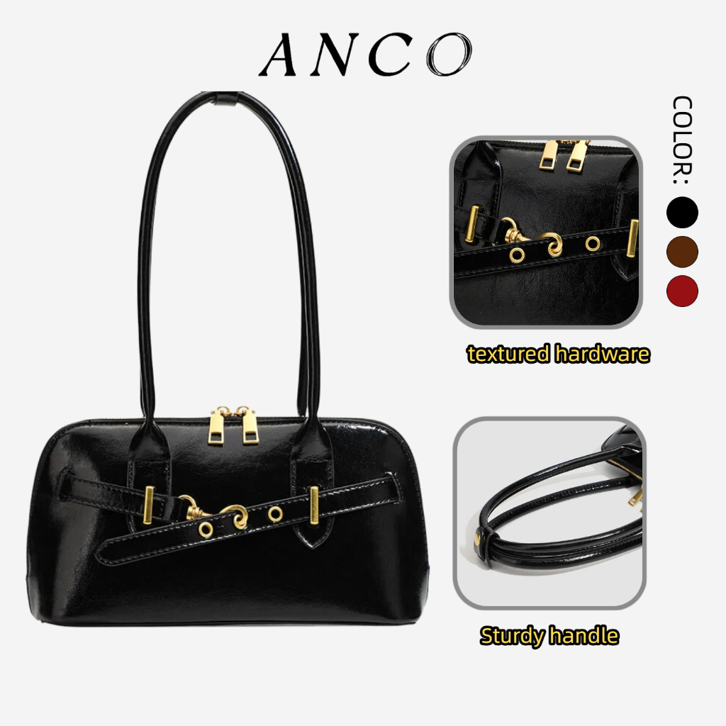 ANCO Thiết Kế Tối Giản Retro Gối Túi Niche Màu Trơn Bowling Túi Cao Cấp Cảm Giác Một Vai Nách Túi Kết Cấu Đi Lại Di Động Lớn Capac