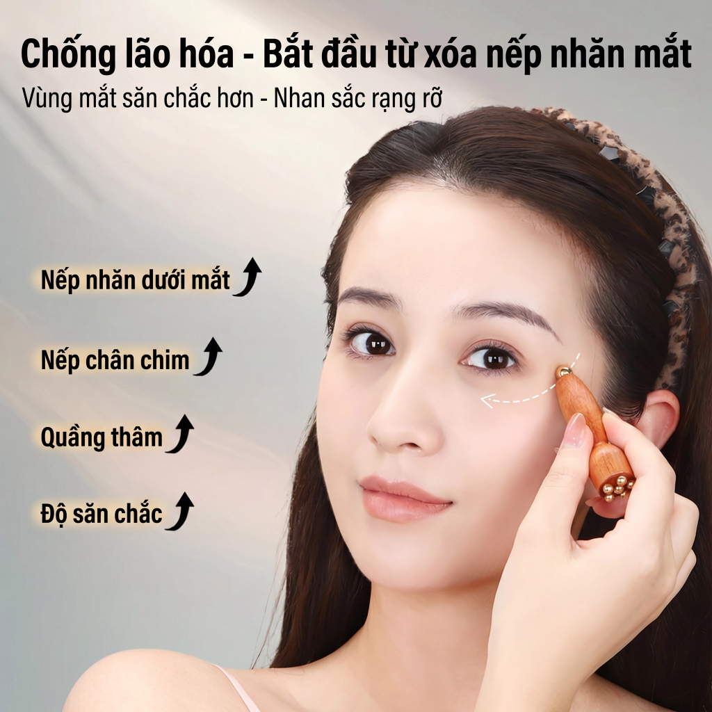 Con lăn massage mặt 6 hạt đồng giúp giảm bọng mắt và cải thiện nếp nhăn trên da
