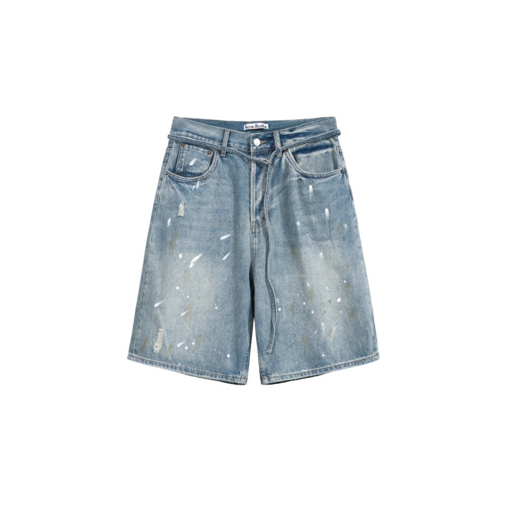 Quần short Denim Capri Denim Capri cổ điển Splash Ink đau khổ, quần short nam