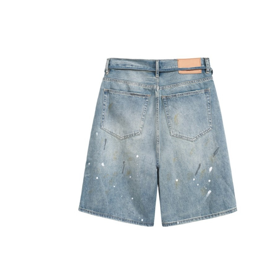 Quần short Denim Capri Denim Capri cổ điển Splash Ink đau khổ, quần short nam