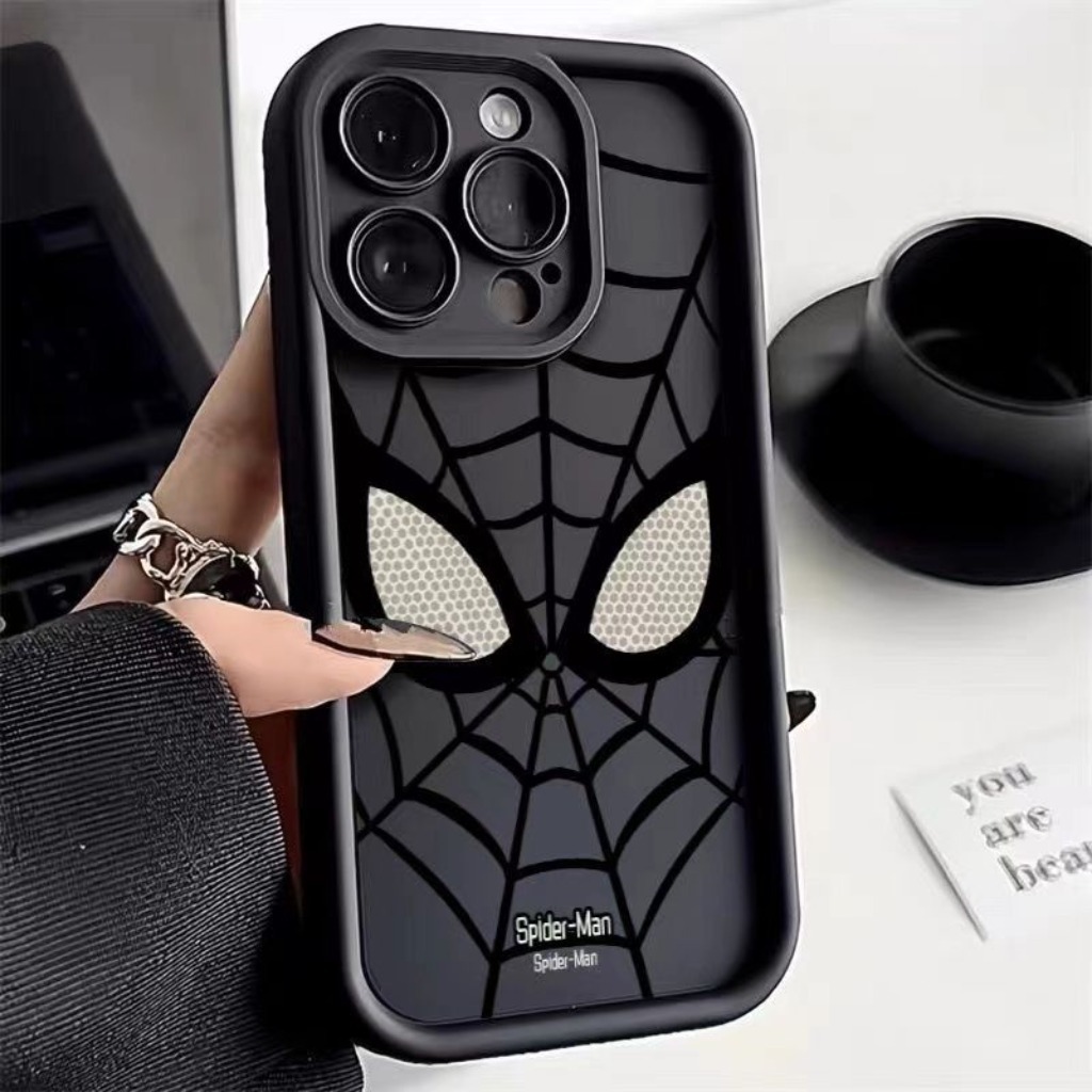 Ốp Điện Thoại Mặt nạ Người Nhện Tương Thích Cho iPhone 16 Plus 15 11 14 Pro Max 13 12 MINI XS X XR 6S 7 8 PLUS SE 2020 Silicon Mềm Mờ Bảo Vệ Toàn Diện Ống Kính Vỏ Túi Khí