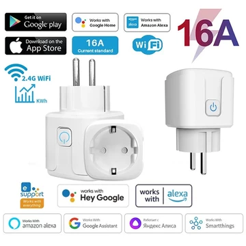 Ổ cắm WiFi không dây thông minh 16A EU Tương thích với Alexa / Google Assistant Ổ cắm thông minh 2.4G Điều khiển bằng giọng nói từ xa TUYA