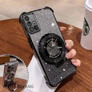 Ốp Lưng Cho Samsung A51 4G A71 4G Vỏ Điện Thoại Mạ Điện Bốn Góc Chống Rơi Thẩm Mỹ Giấy Lấp Lánh Thiết Kế Mới Giá Đỡ Điện Thoại TPU Mềm