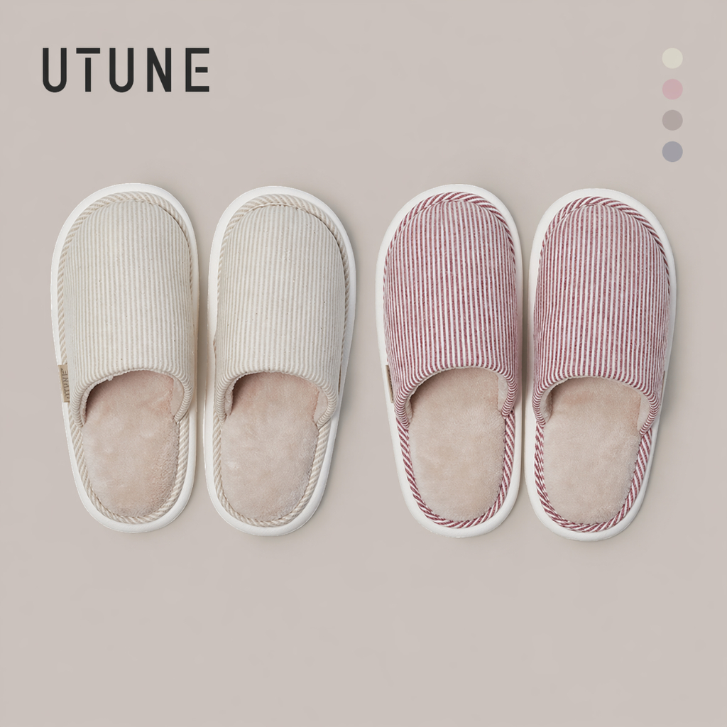 UTUNE Mùa Thu Đông Cặp Đôi Cây Lau Nhà Cotton Trong Nhà Dày Đáy Mềm Chống Trơn Trượt Dép Cotton Ấm Áp