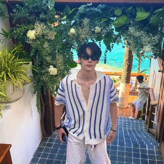 Mùa Hè Retro Thường Ngày Rỗng Đan Áo Sơ Mi Nam Sọc Màu Chặn Tay Ngắn Hàng Đầu Thời Trang