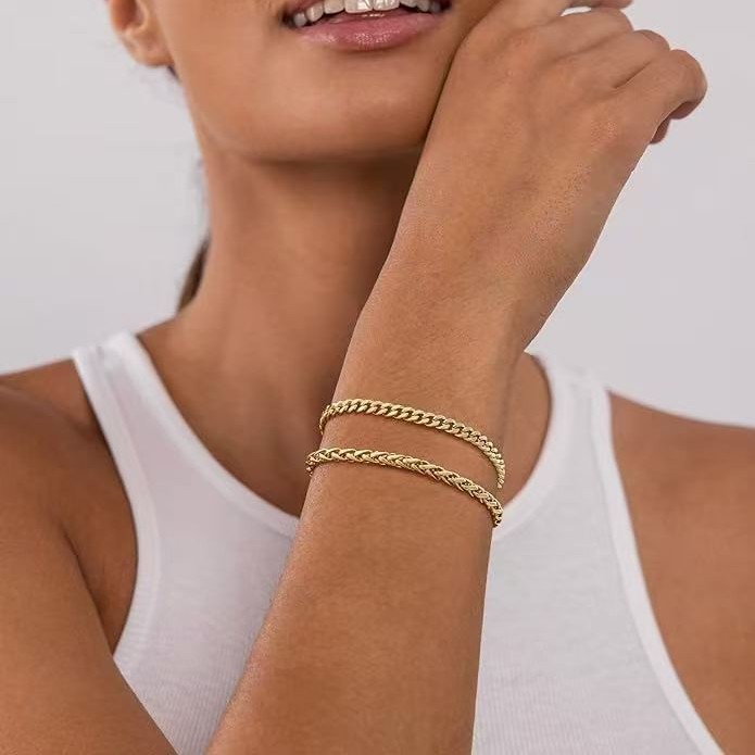 Vòng Tay Dây Chuyền Thép Không Gỉ Unisex, Thiết Kế Liên Kết Xoắn Phong Cách Hàn Quốc