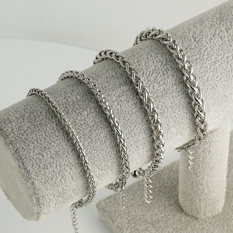 Vòng Tay Dây Chuyền Thép Không Gỉ Unisex, Thiết Kế Liên Kết Xoắn Phong Cách Hàn Quốc