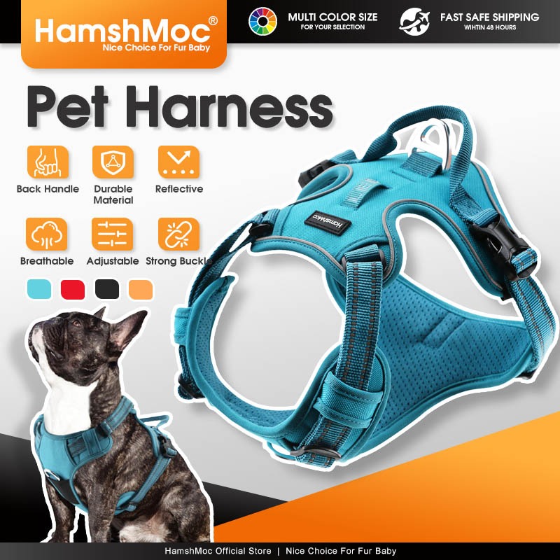 HamshMoc Dây nịt chó mềm mại thoáng khí cho thú cưng Dây đeo ngực phản quang có thể điều chỉnh cho chó nhỏ vừa lớn Thức dậy ngoài trời