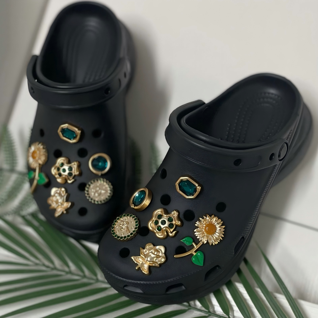 Phụ Nữ Bé Gái Tắc Sandal Giày DIY Quyến Rũ Phong Cách Vintage Xanh Hoa Hướng Dương Mặt Dây Chuyền Nút Lỗ Giày Trang Trí Bộ Phụ Kiện Quà Tặng