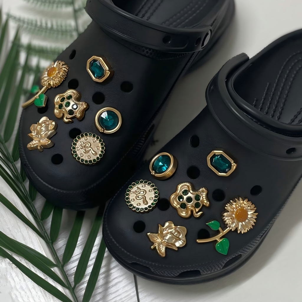 Phụ Nữ Bé Gái Tắc Sandal Giày DIY Quyến Rũ Phong Cách Vintage Xanh Hoa Hướng Dương Mặt Dây Chuyền Nút Lỗ Giày Trang Trí Bộ Phụ Kiện Quà Tặng