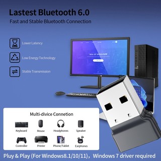 USB Bluetooth 6.0 Dongle Adapter cho PC Loa Chuột Không Dây Bàn Phím Âm Nhạc Bộ Thu Âm Thanh