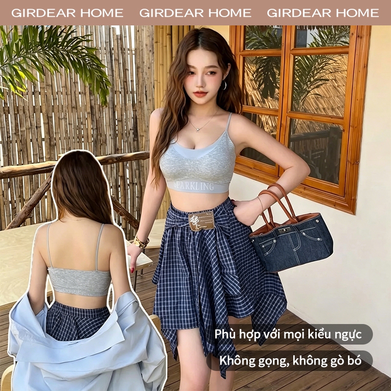 Girdear Home Áo Ngực Không Dây Bralette Mặt Sau Vuông In Chữ, Miếng Lót Đàn Hồi Cao, Thoải Mái Mặc Bên Trong Hoặc Bên Ngoài,7611FB06