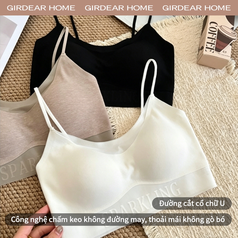 Girdear Home Áo Ngực Không Dây Bralette Mặt Sau Vuông In Chữ, Miếng Lót Đàn Hồi Cao, Thoải Mái Mặc Bên Trong Hoặc Bên Ngoài,7611FB06