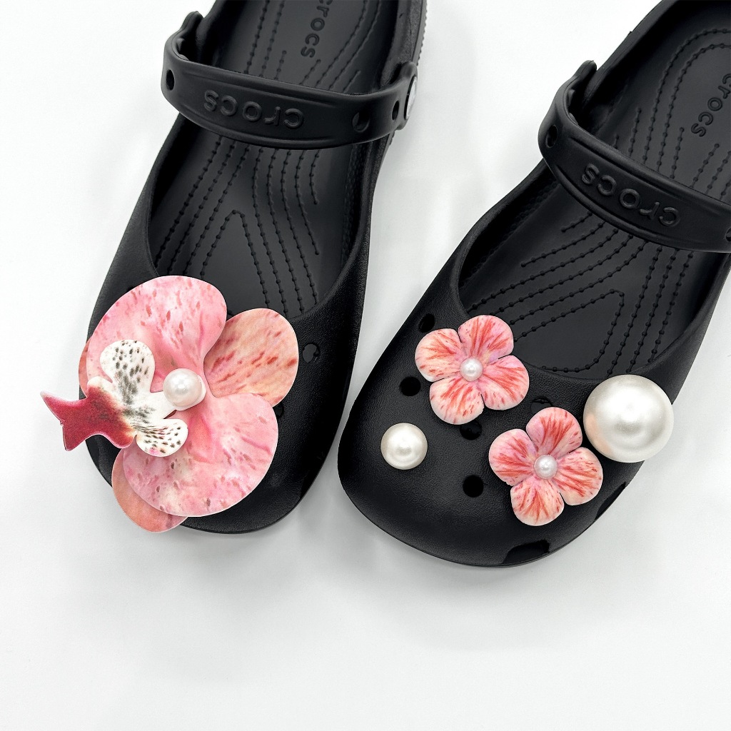 Phụ Nữ Tắc Sandal DIY Giày Quyến Rũ Cổ Tích Hồng Phalaenopsis Ngọc Trai Nút Lỗ Giày Trang Trí Phụ Kiện Bộ Quà Tặng