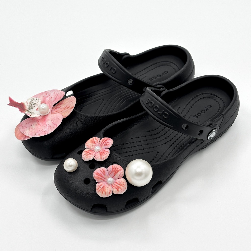 Phụ Nữ Tắc Sandal DIY Giày Quyến Rũ Cổ Tích Hồng Phalaenopsis Ngọc Trai Nút Lỗ Giày Trang Trí Phụ Kiện Bộ Quà Tặng