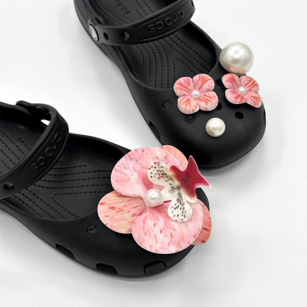 Phụ Nữ Tắc Sandal DIY Giày Quyến Rũ Cổ Tích Hồng Phalaenopsis Ngọc Trai Nút Lỗ Giày Trang Trí Phụ Kiện Bộ Quà Tặng