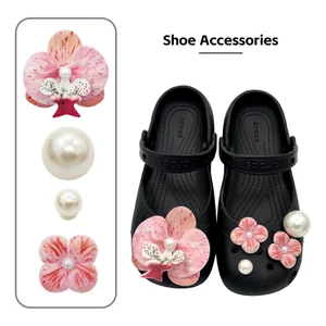 Phụ Nữ Tắc Sandal DIY Giày Quyến Rũ Cổ Tích Hồng Phalaenopsis Ngọc Trai Nút Lỗ Giày Trang Trí Phụ Kiện Bộ Quà Tặng