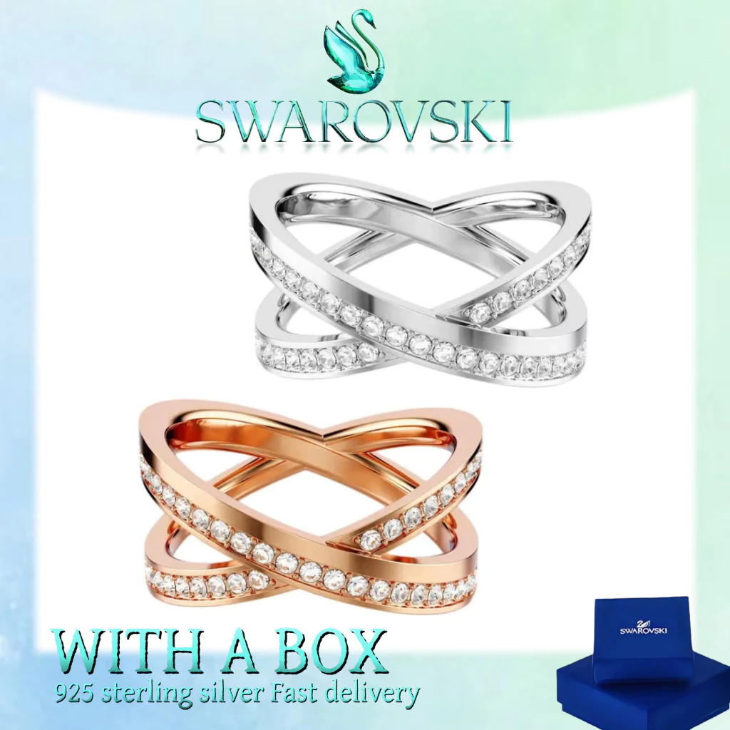 Đại lý mua cao cấp cho trang sức Swarovski làm bằng bạc nguyên chất Swarovski Delta Cross Crystal Set Nhẫn Cặp đôi Nhẫn