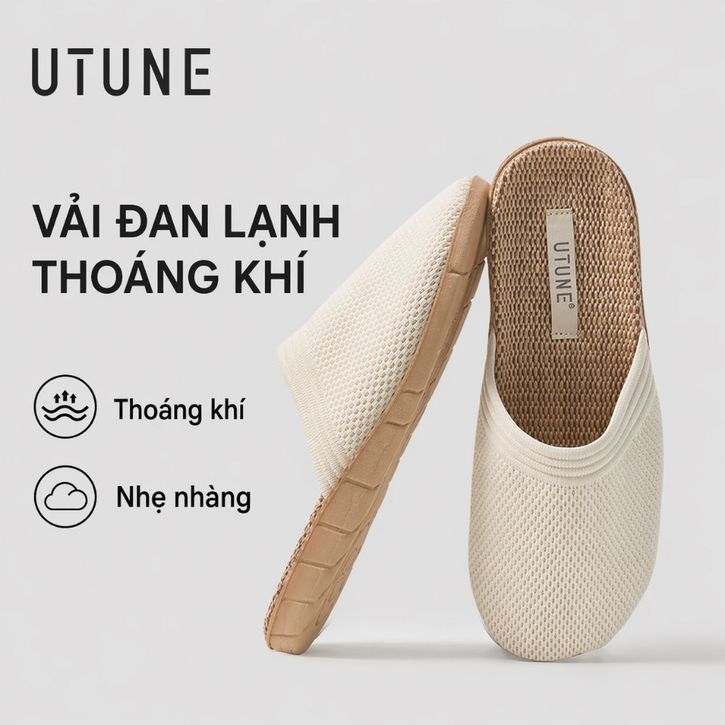 UTUNE dép đi trong nhà nữ kiểu Nhật cotton linen dệt thoáng khí bốn mùa thiết kế mũi tròn kín chống trượt giảm tiếng ồn phù hợp sàn gỗ ít bám bụi thấm hút mồ hôi tốt mang lại cảm giác êm ái thoải mái khi đi trong nhà