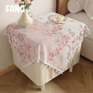 Vỏ hoa dệt mực Trung Quốc mới | Vỏ chống bụi & chống bụi (Dành cho đầu giường / lò vi sóng / thiết bị nhỏ · Viền Pom-Pom)