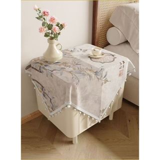 Vỏ hoa dệt mực Trung Quốc mới | Vỏ chống bụi & chống bụi (Dành cho đầu giường / lò vi sóng / thiết bị nhỏ · Viền Pom-Pom)