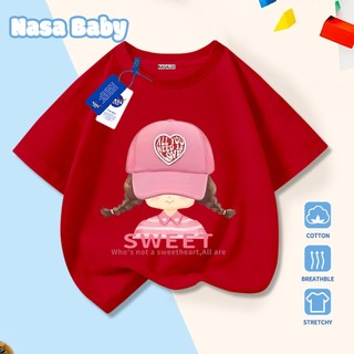 Áo phông ngắn tay họa tiết hoạt hình bé gái NASA, chất liệu cotton nguyên chất, dành cho mùa hè, áo tay ngắn cho bé trai và bé gái.