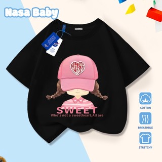 Áo phông ngắn tay họa tiết hoạt hình bé gái NASA, chất liệu cotton nguyên chất, dành cho mùa hè, áo tay ngắn cho bé trai và bé gái.