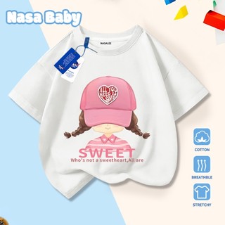 Áo phông ngắn tay họa tiết hoạt hình bé gái NASA, chất liệu cotton nguyên chất, dành cho mùa hè, áo tay ngắn cho bé trai và bé gái.
