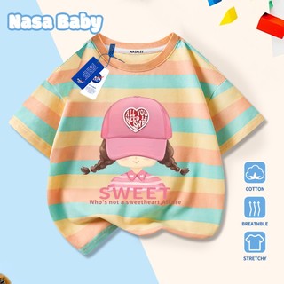 Áo phông ngắn tay họa tiết hoạt hình bé gái NASA, chất liệu cotton nguyên chất, dành cho mùa hè, áo tay ngắn cho bé trai và bé gái.