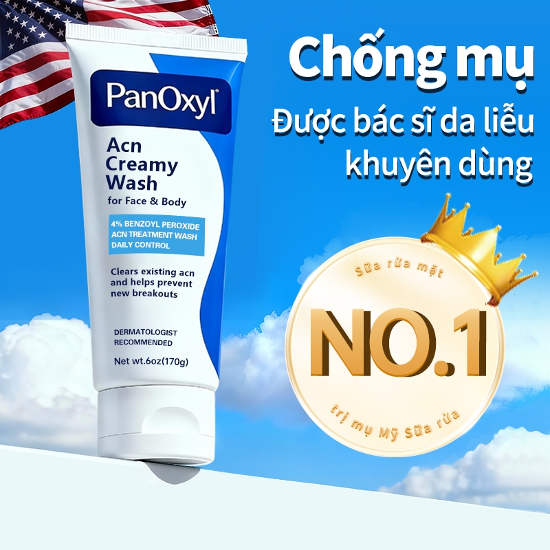 (Nhập khẩu Mỹ) Sữa rửa mặt Hỗ trợ giảm mụn PanOxyl 4% 170g với Benzoyl Peroxide