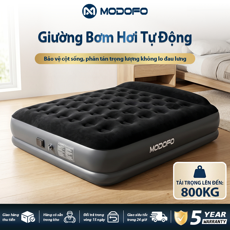 MODOFO Đệm Hơi Có Tựa Lưng 2-3 Người Dày 38cm, Gấp Gọn, Kèm Túi Đựng